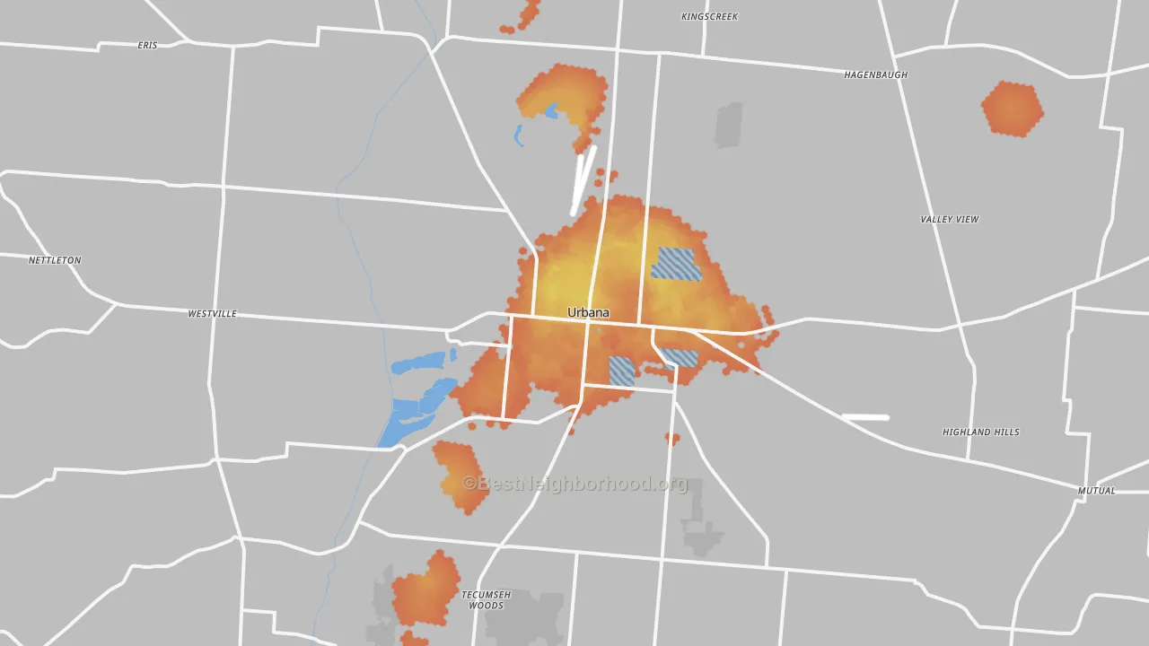 Bike Grade map of Urbana, OH