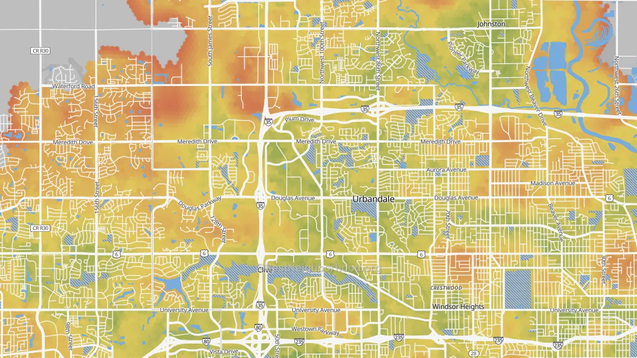 Bike Grade map of Urbandale, IA