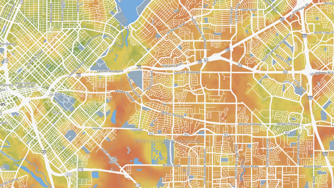Bike Grade map of Urbandale-Parkdale, Dallas, TX