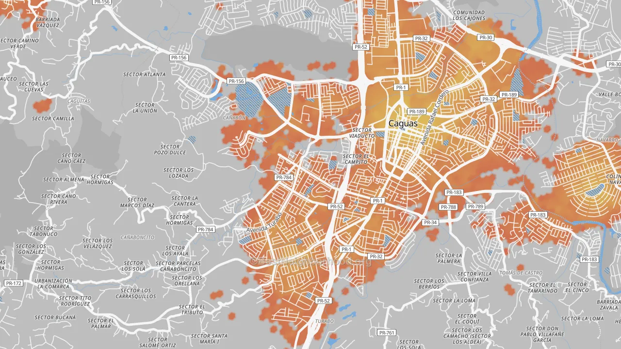 Bike Grade map of Urbanizacion Bonneville Hts, Caguas, PR