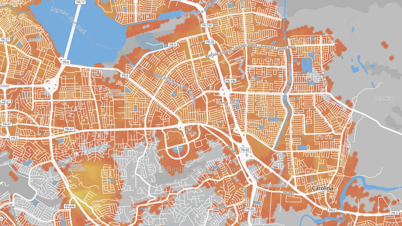 Bike Grade map of Urbanizacion El Comandante, Carolina, PR
