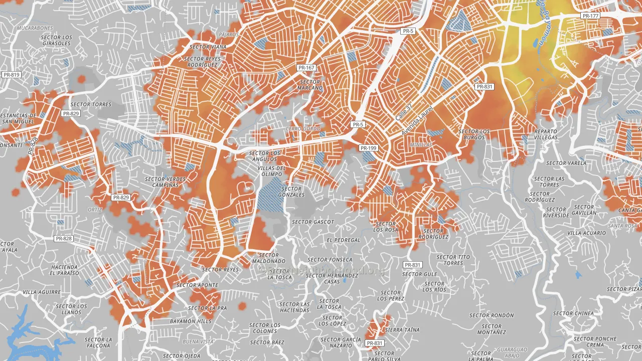 Bike Grade map of Urbanizacion El Cortijo, Bayamon, PR