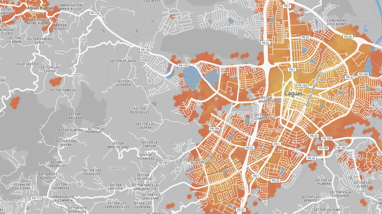 Bike Grade map of Urbanizacion El Valle At Los Prados, Caguas, PR