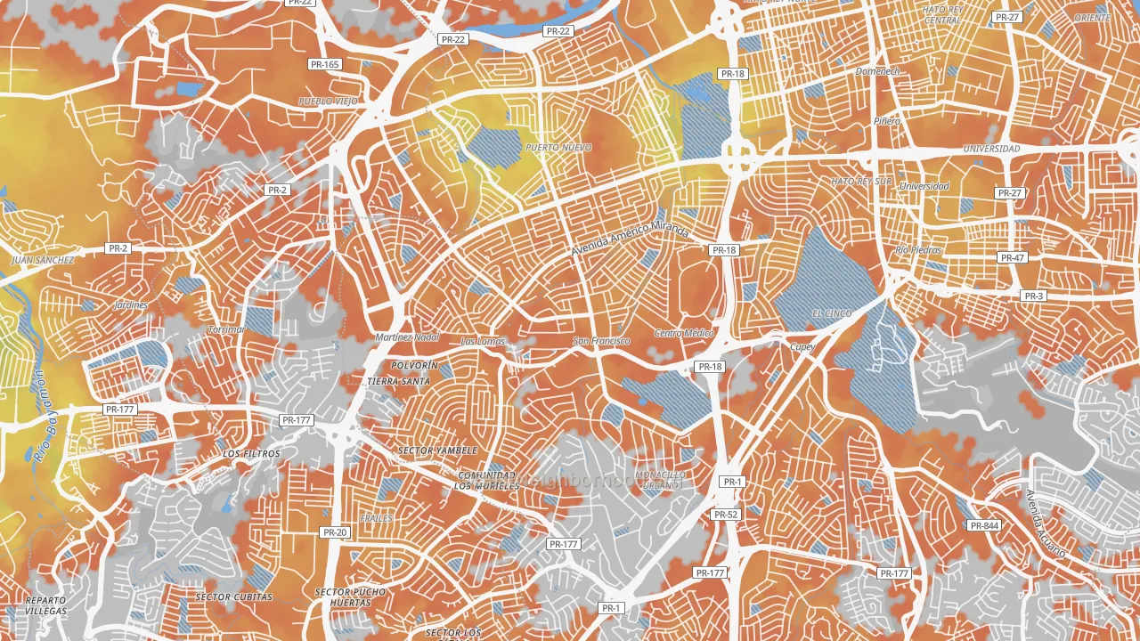 Bike Grade map of Urbanizacion La Riviera, San Juan, PR