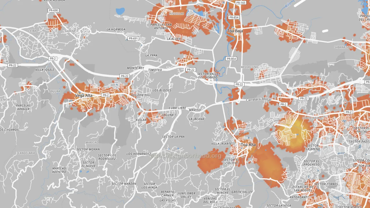 Bike Grade map of Urbanizacion Las Colinas, Dorado, PR