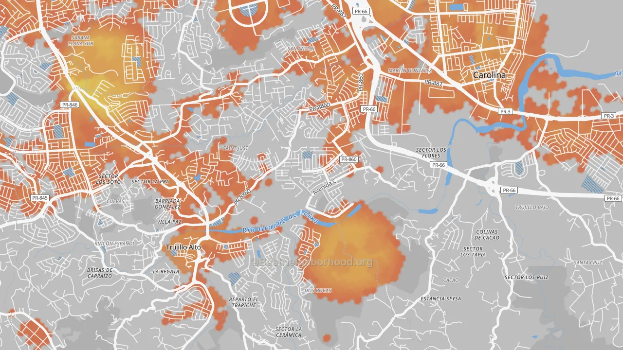 Bike Grade map of Urbanizacion Metropolis, Carolina, PR