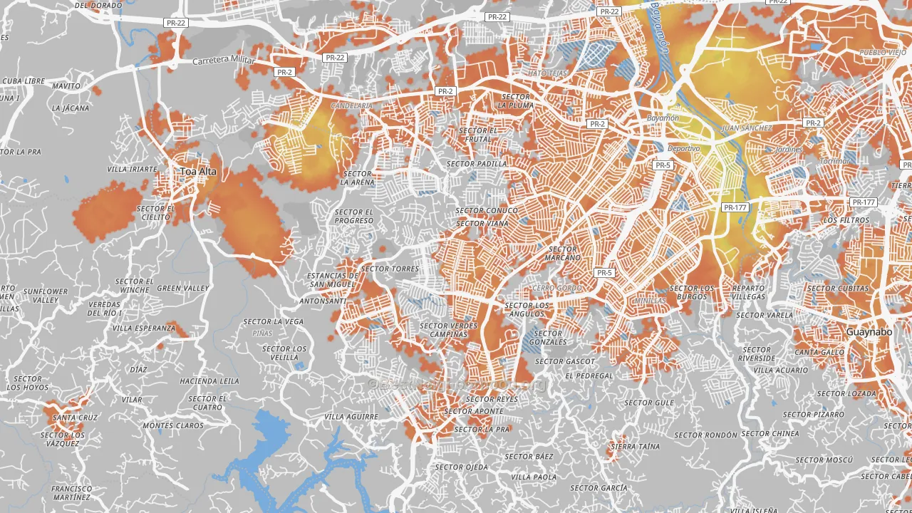 Bike Grade map of Urbanizacion Miraflores, Bayamon, PR