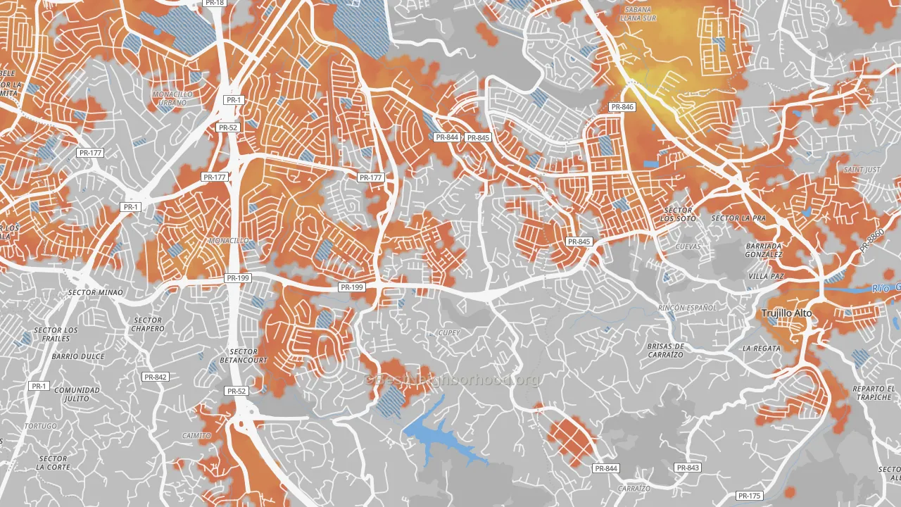 Bike Grade map of Urbanizacion Rivieras de Cupey, San Juan, PR