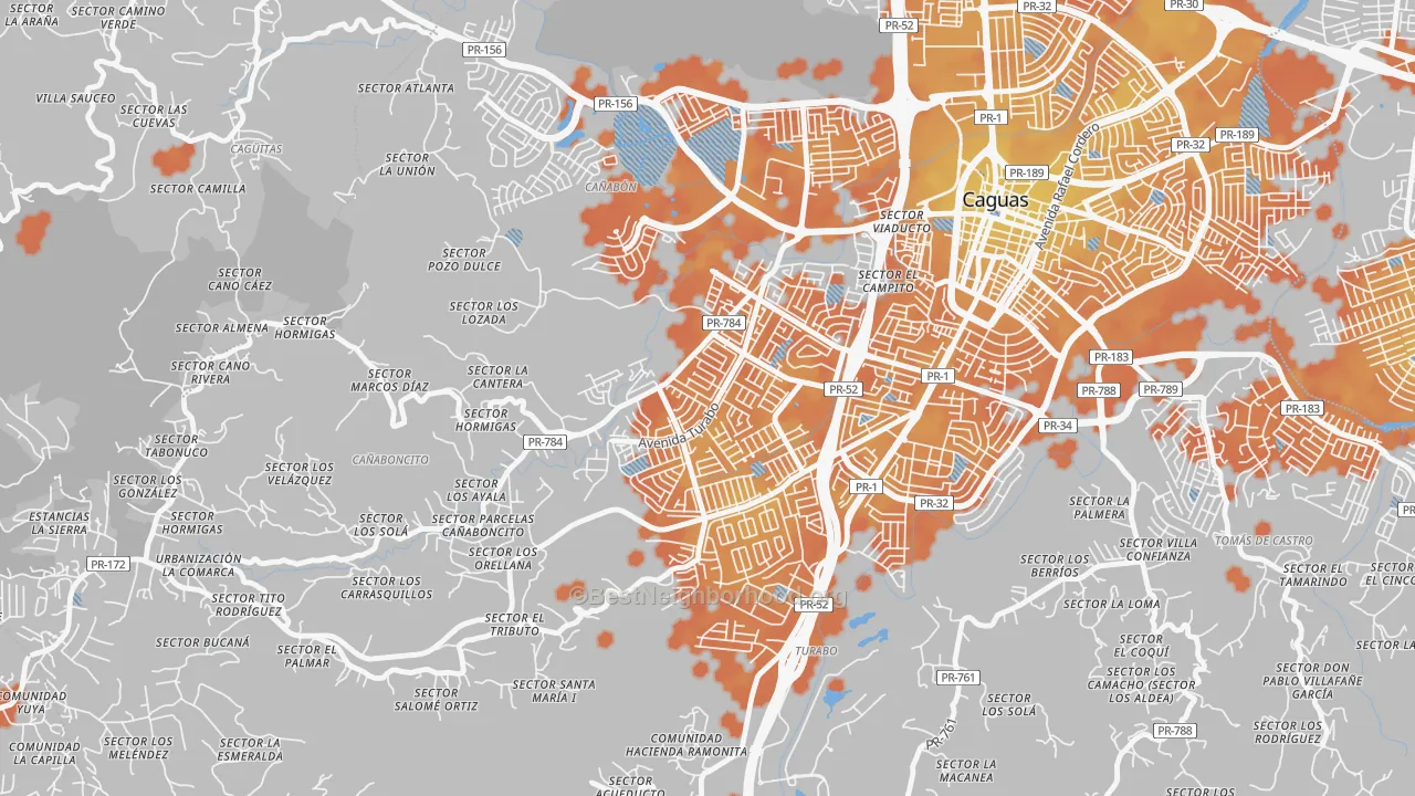 Bike Grade map of Urbanizacion Turabo Gdns, Caguas, PR