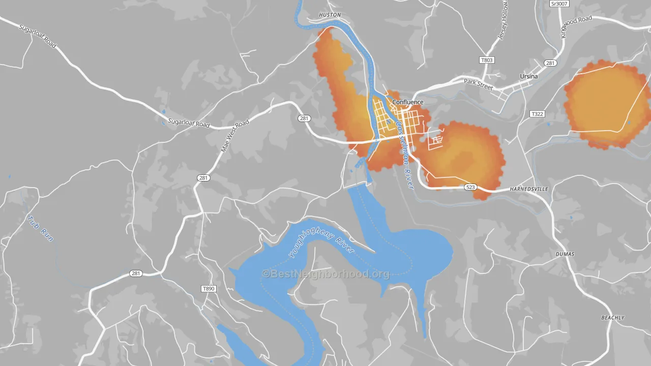 Bike Grade map of Ursina Junction, PA