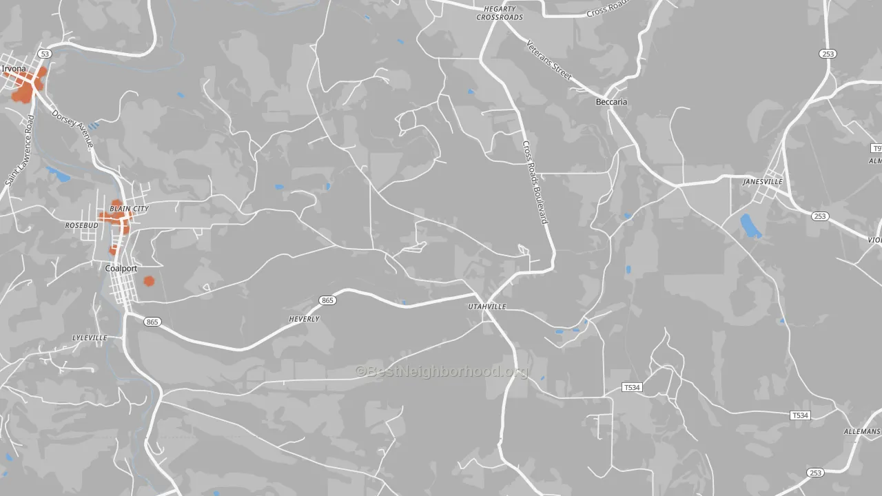 Bike Grade map of Utahville, PA