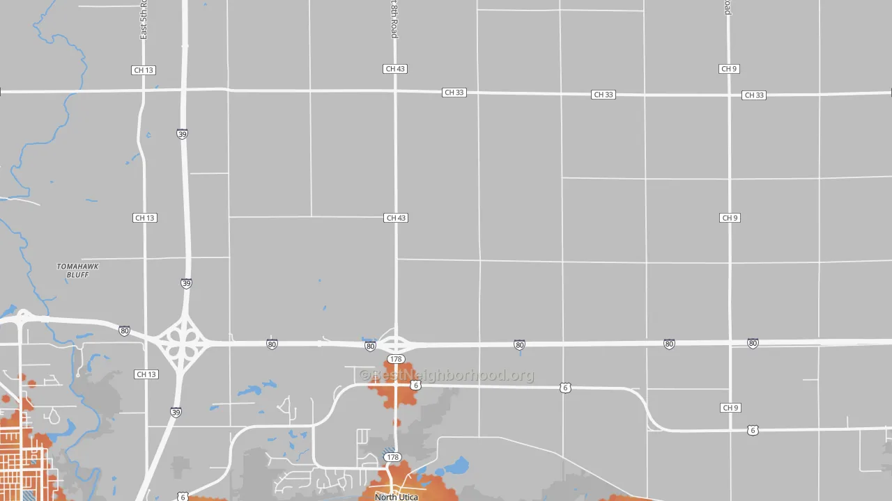 Bike Grade map of Utica, IL
