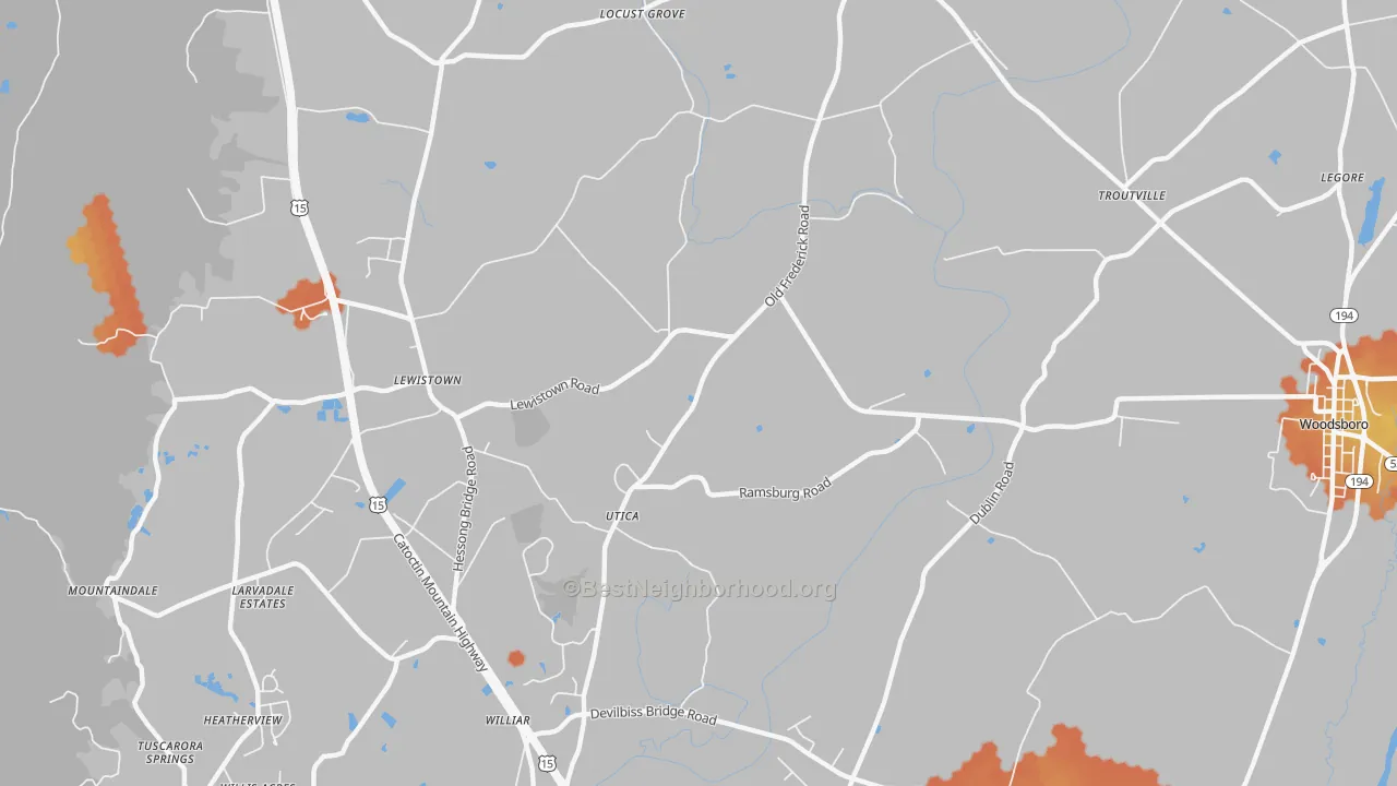 Bike Grade map of Utica, MD