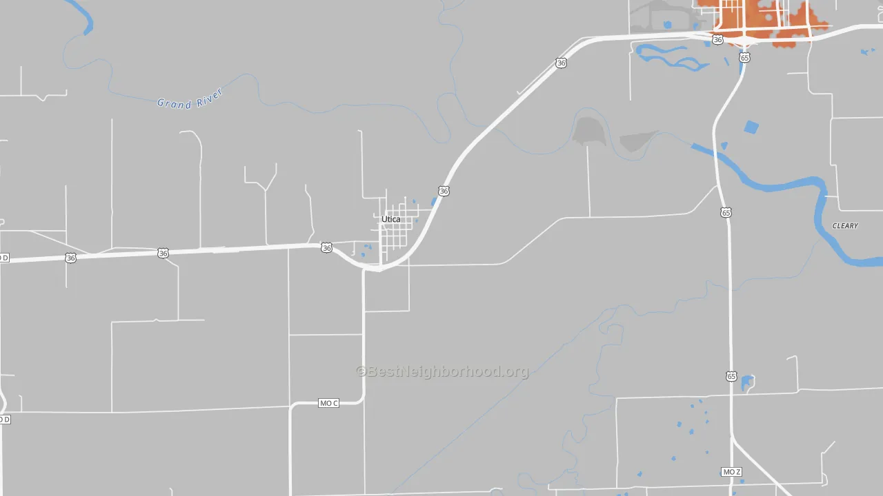 Bike Grade map of Utica, MO