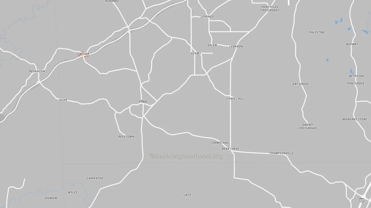 Bike Grade map of Utica, MS