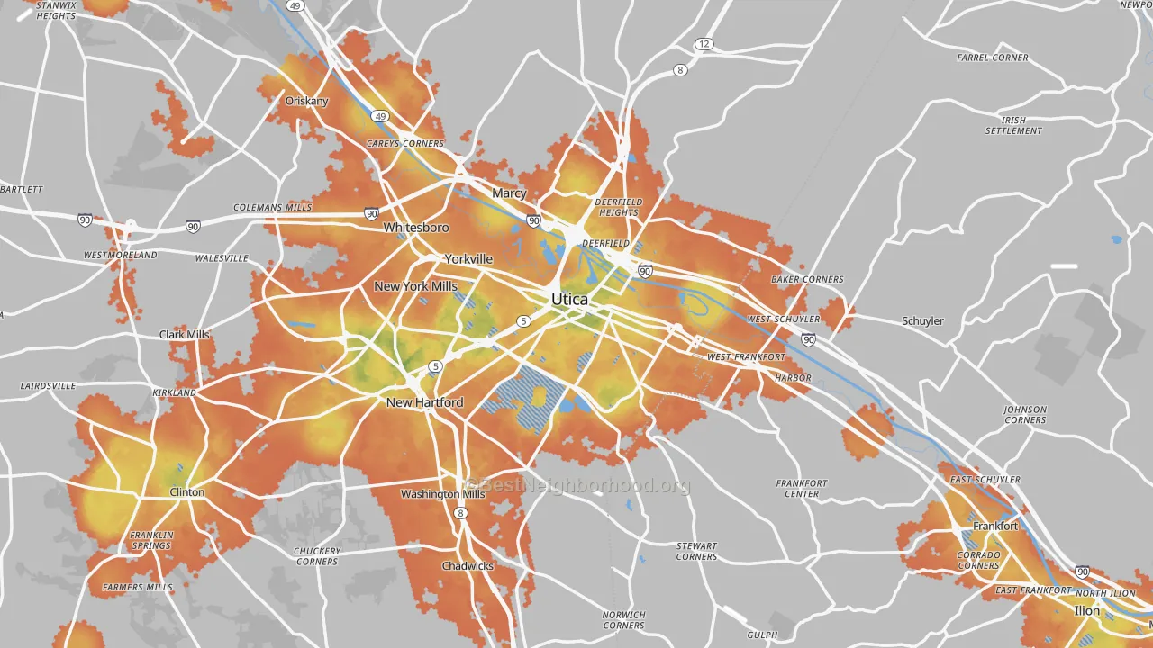 Bike Grade map of Utica, NY
