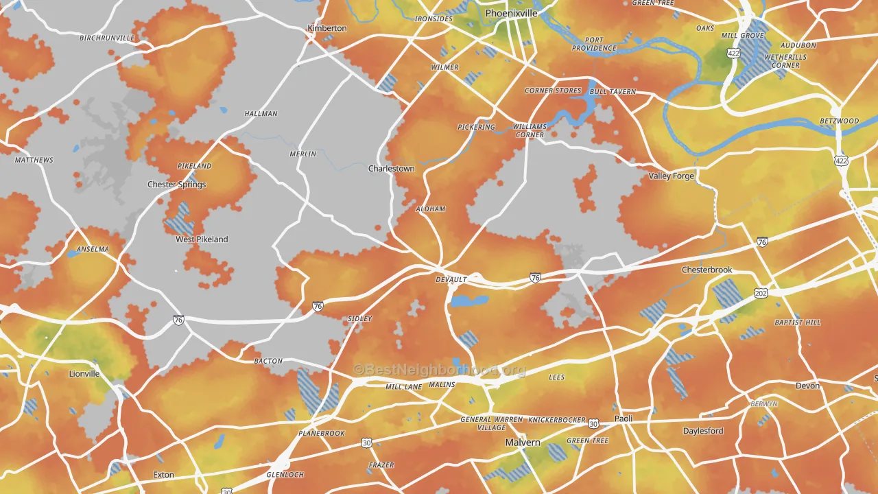 Bike Grade map of Uwchland, PA