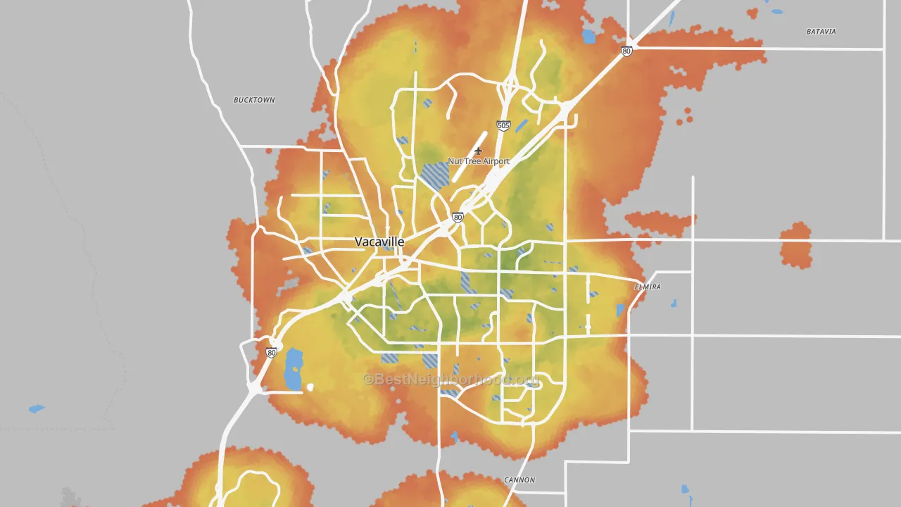Bike Grade map of Vacaville, CA