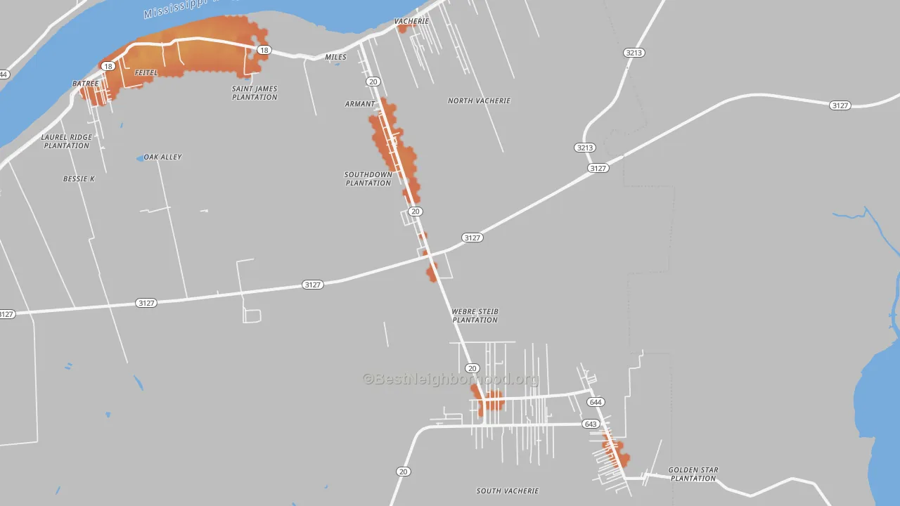 Bike Grade map of Vacherie, LA