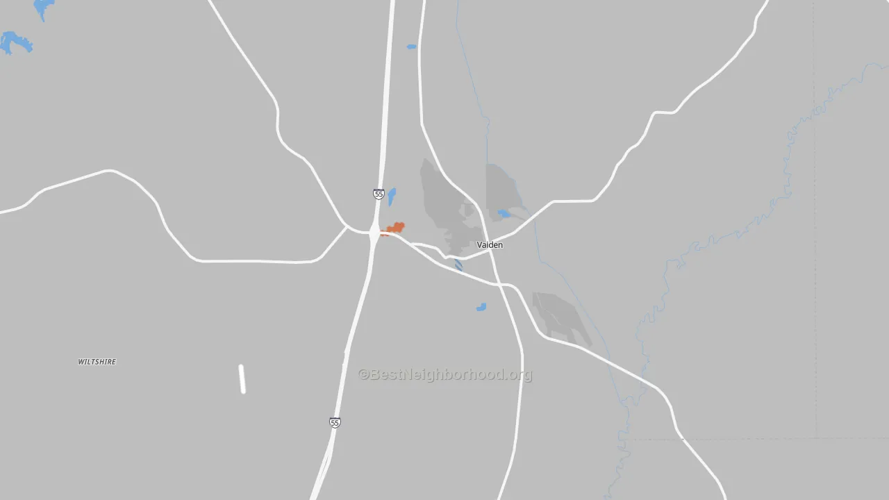 Bike Grade map of Vaiden, MS