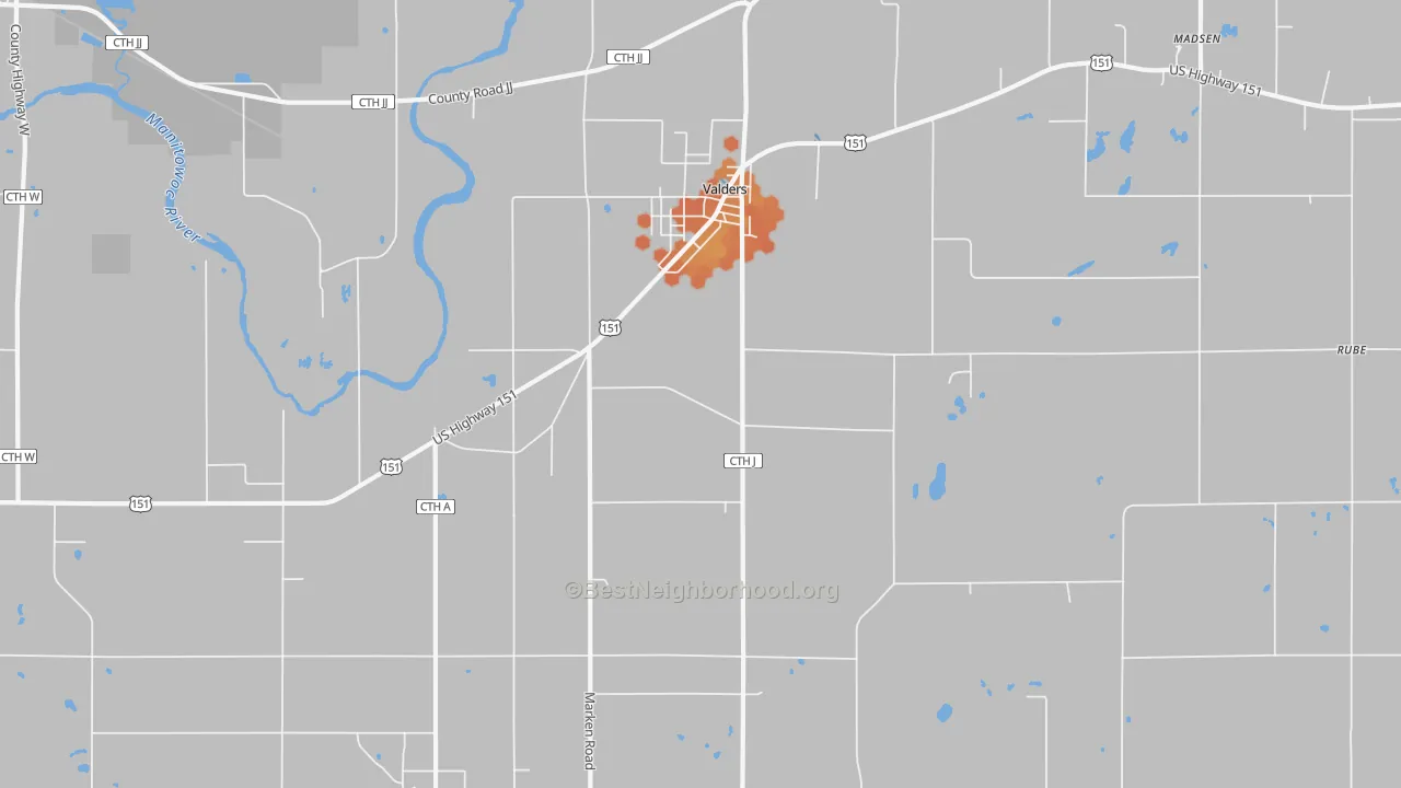 Bike Grade map of Valders, WI