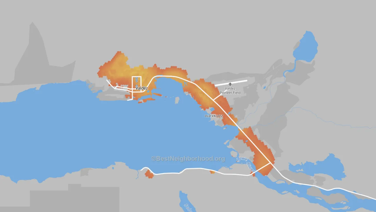 Bike Grade map of Valdez, AK