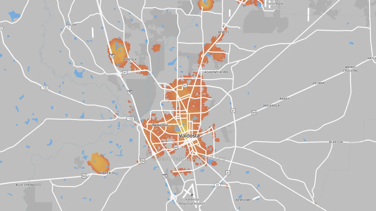 Bike Grade map of Valdosta, GA