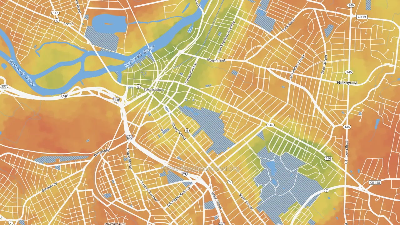 Bike Grade map of Vale and Eastern Avenue, Schenectady, NY