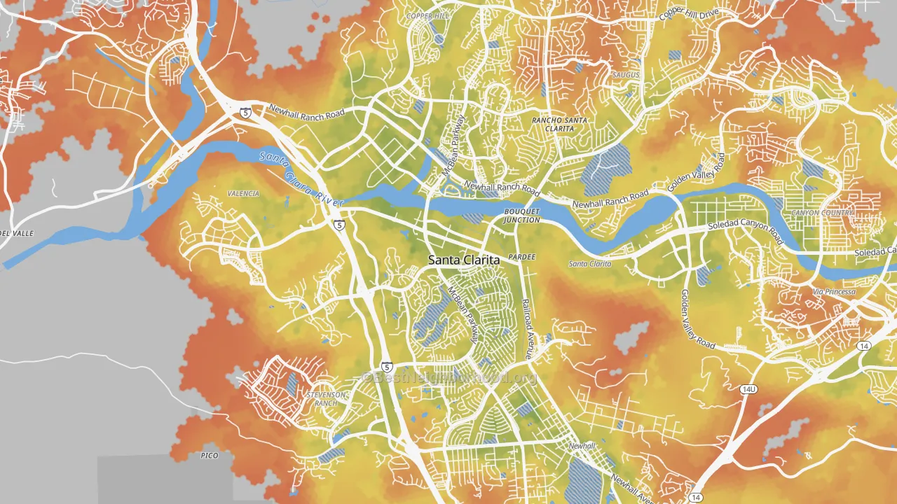 Bike Grade map of Valencia, CA