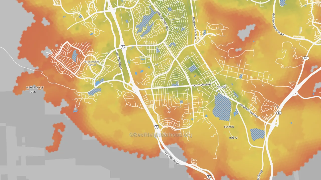 Bike Grade map of Valencia, Newhall, CA