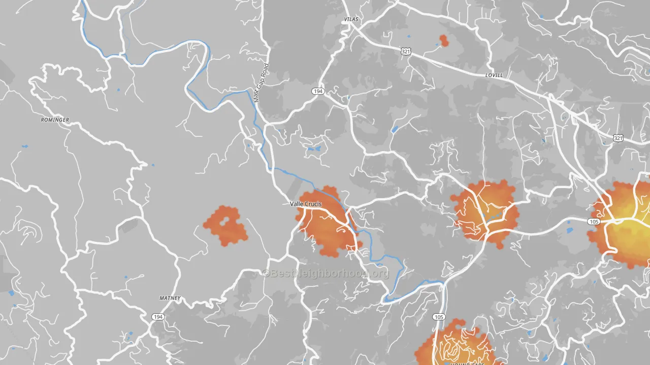 Bike Grade map of Valle Crucis, NC