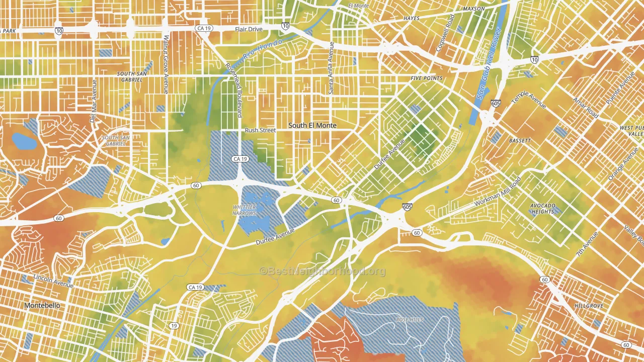 Bike Grade map of Valle Lindo, South El Monte, CA