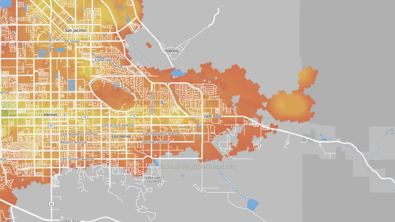 Bike Grade map of Valle Vista, CA