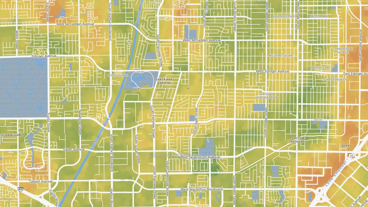 Bike Grade map of Valley Adams, Santa Ana, CA