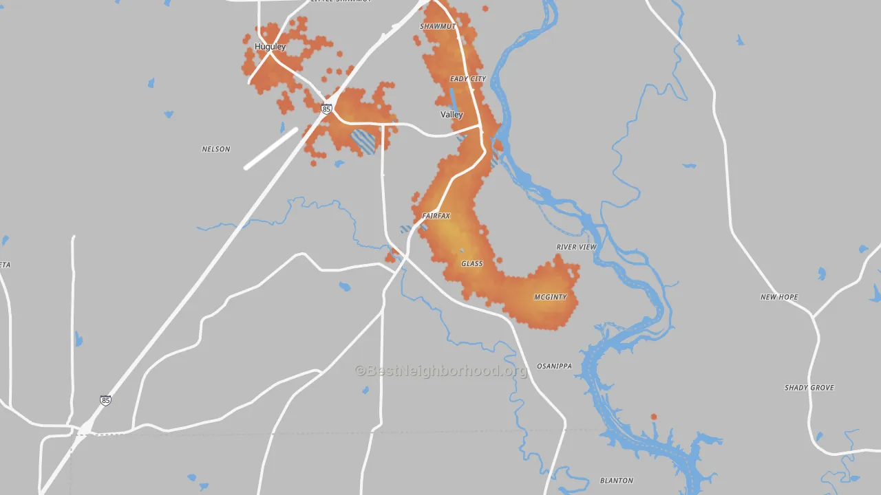 Bike Grade map of Valley, AL