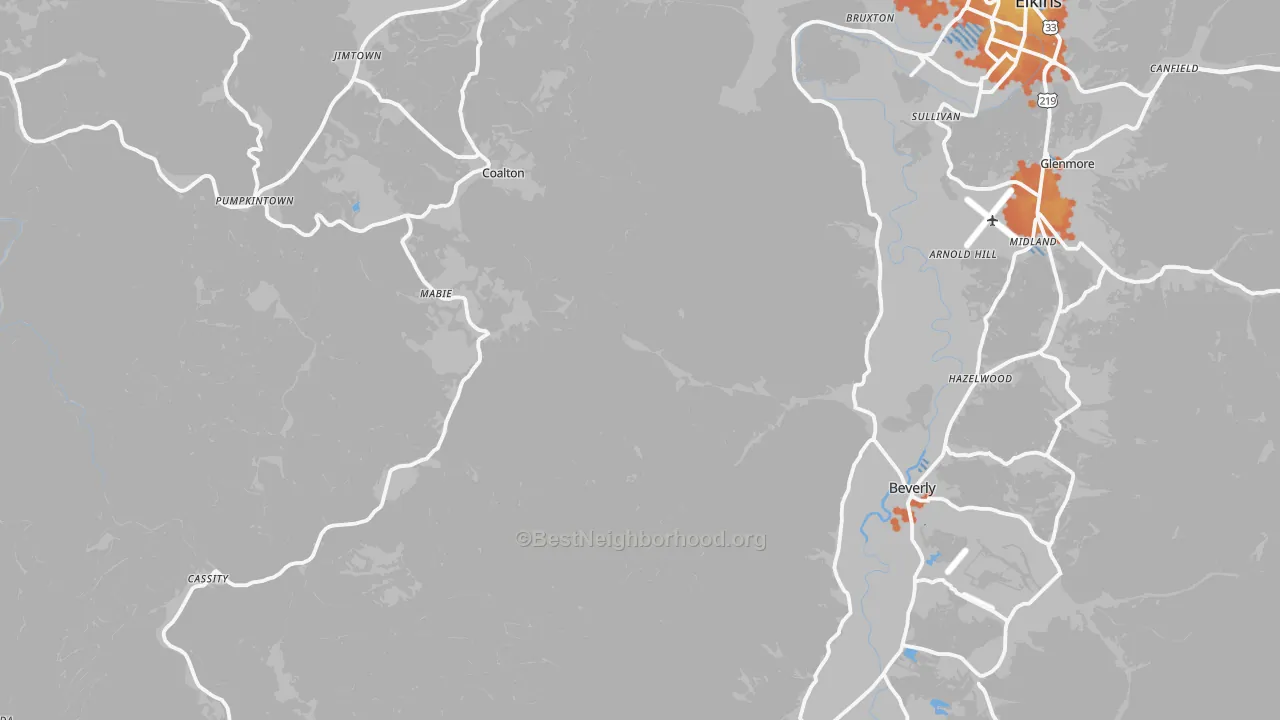 Bike Grade map of Valley Bend, WV