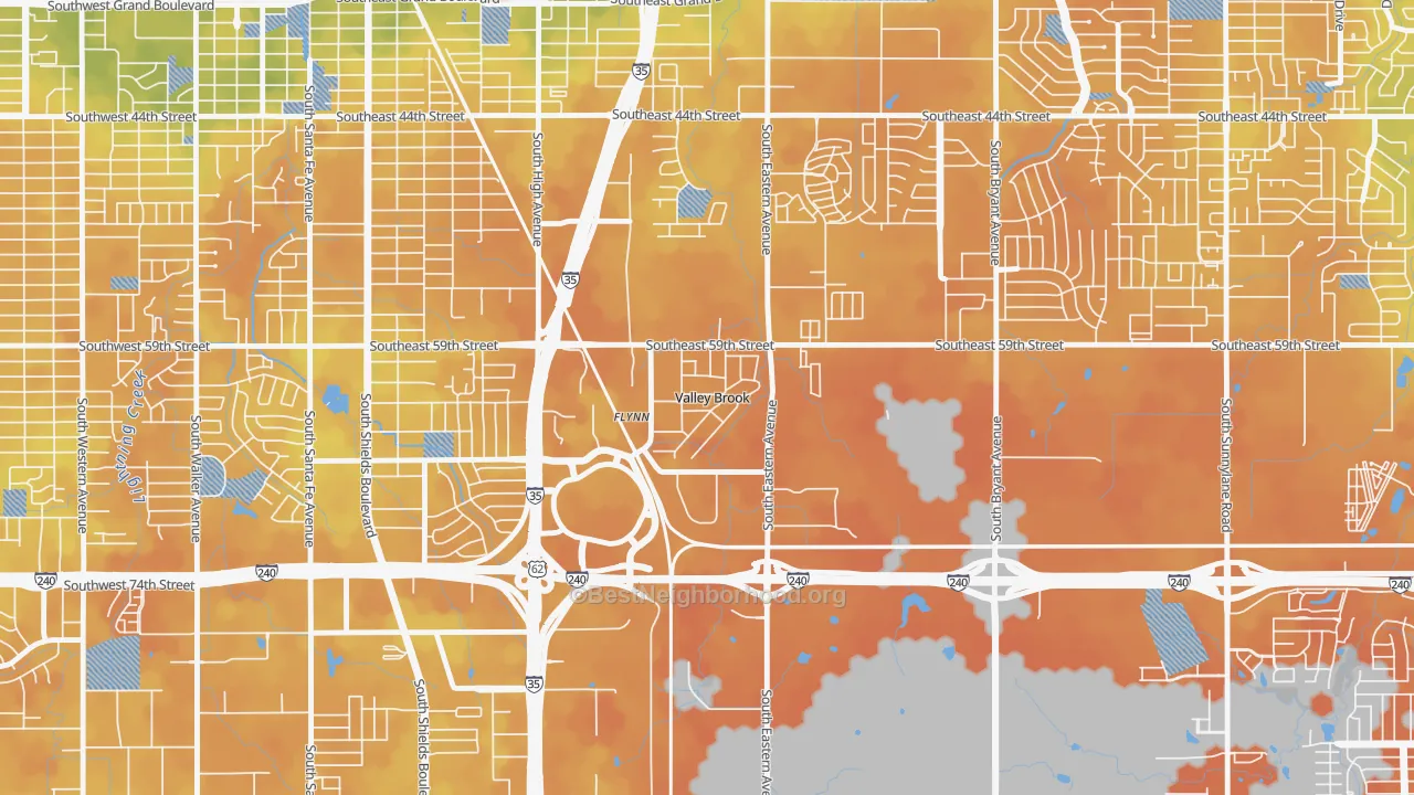 Bike Grade map of Valley Brook, OK