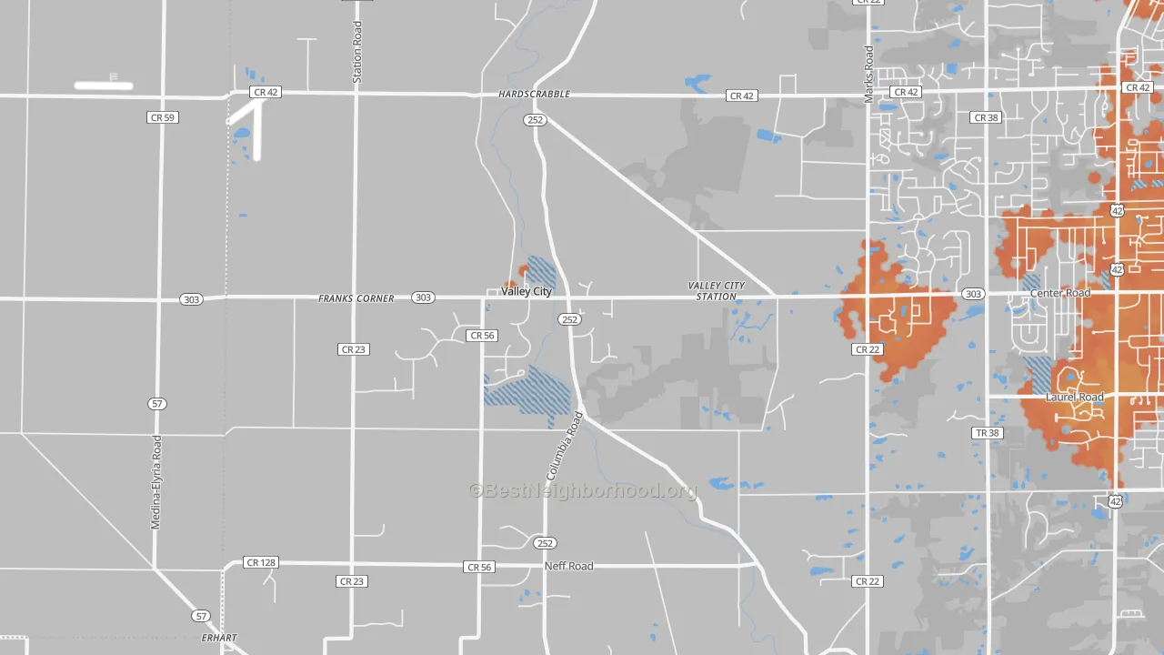 Bike Grade map of Valley City, OH