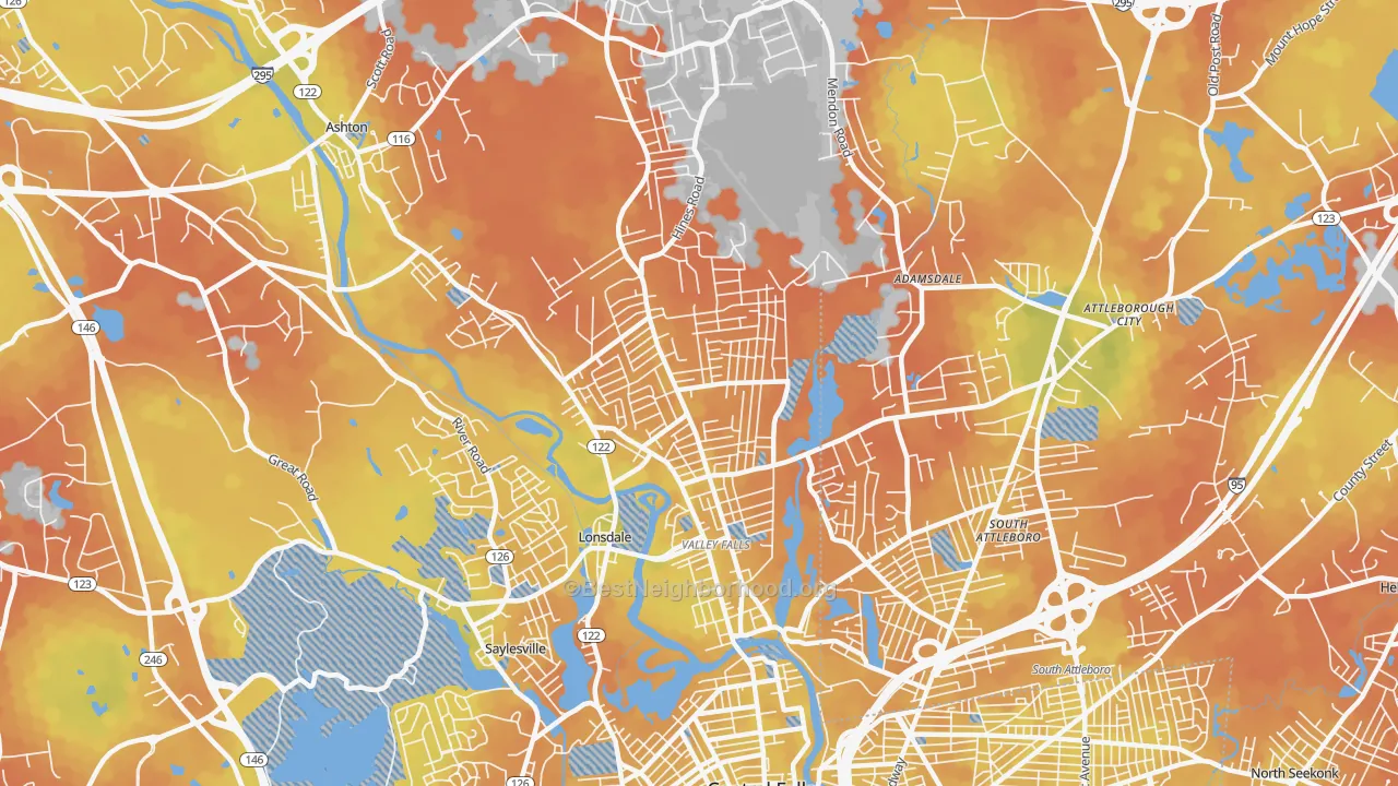 Bike Grade map of Valley Falls, RI