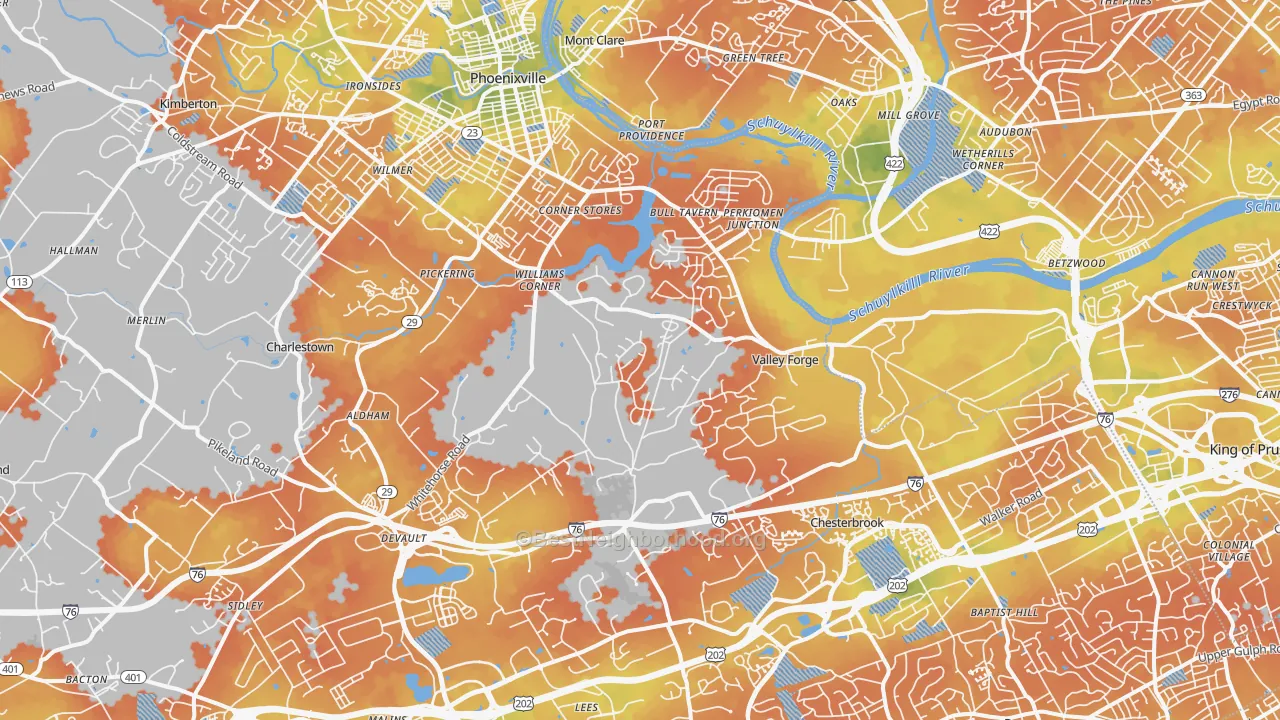 Bike Grade map of Valley Forge, PA