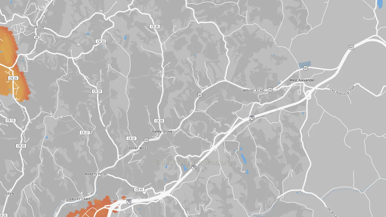Bike Grade map of Valley Grove, WV