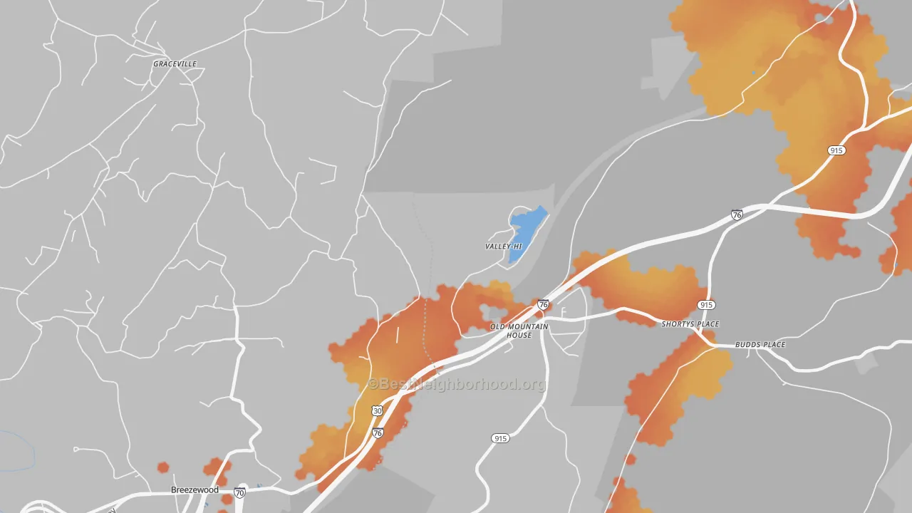 Bike Grade map of Valley-Hi, PA