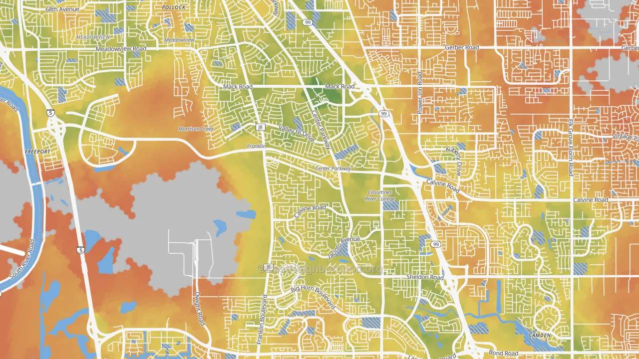 Bike Grade map of Valley High-North Laguna, Sacramento, CA