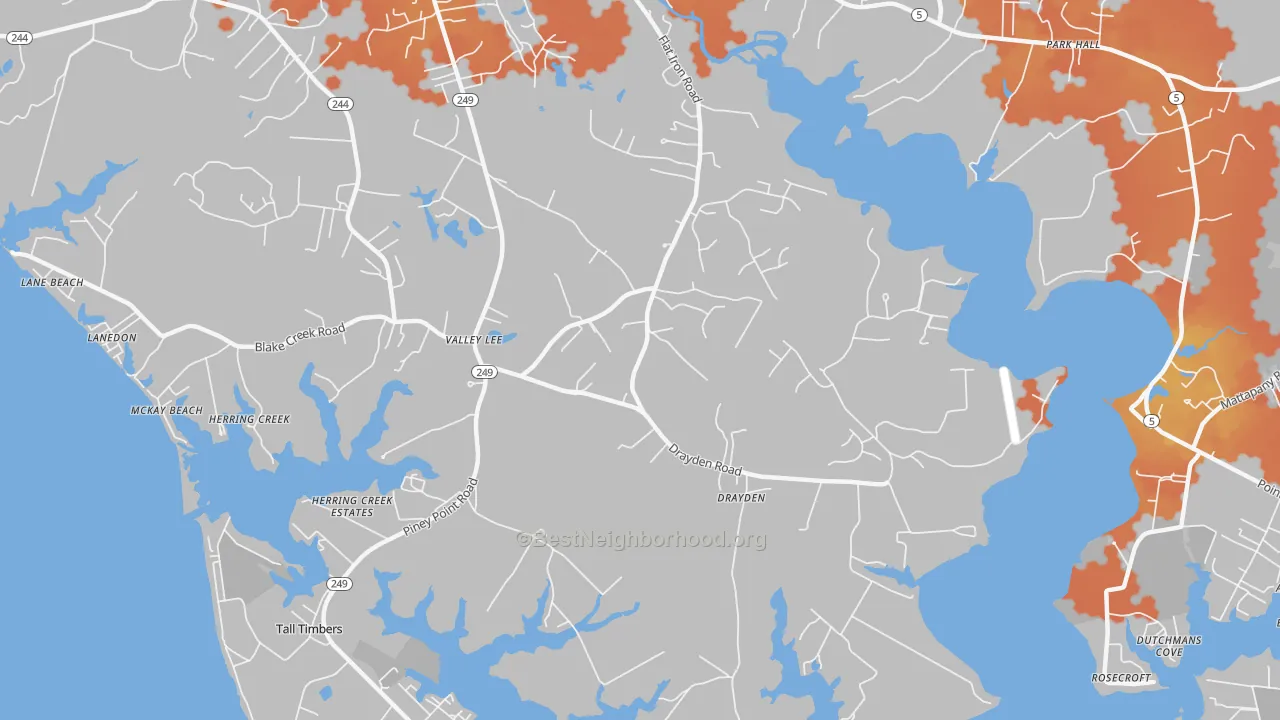 Bike Grade map of Valley Lee, MD