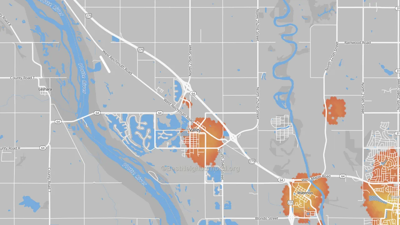 Bike Grade map of Valley, NE