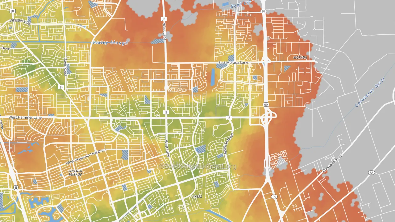 Bike Grade map of Valley Oak, Stockton, CA