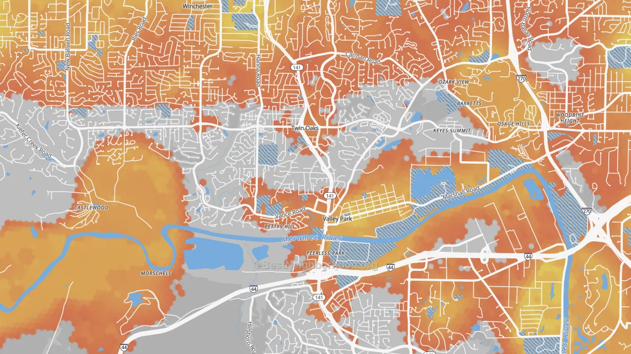 Bike Grade map of Valley Park, MO