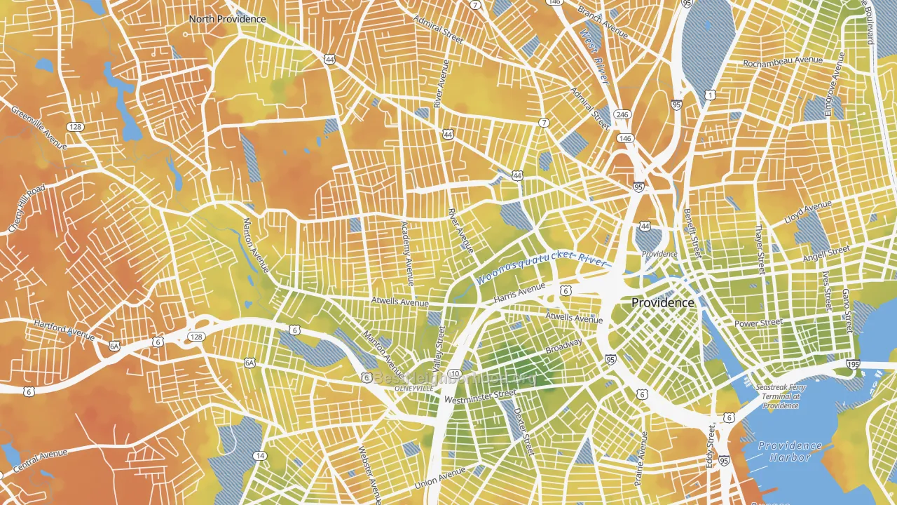 Bike Grade map of Valley, Providence, RI