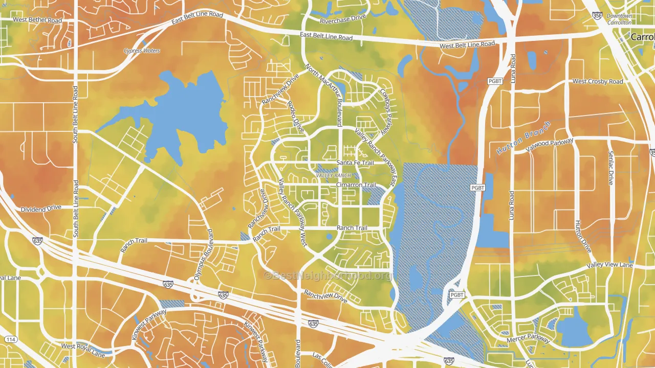 Bike Grade map of Valley Ranch, Irving, TX
