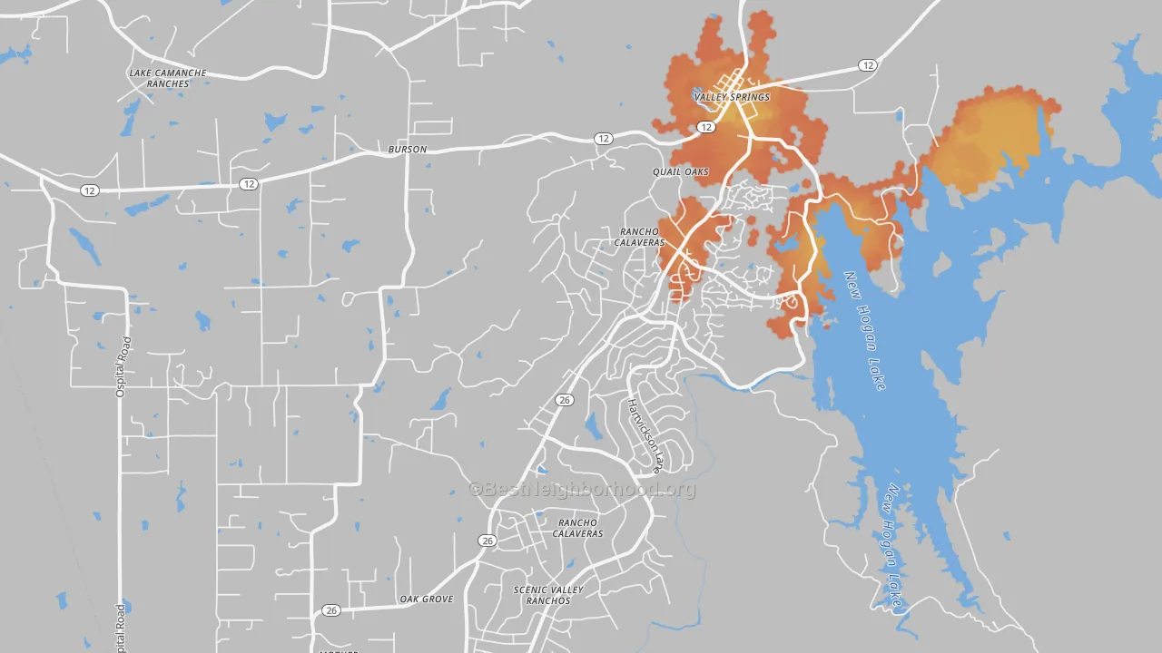 Bike Grade map of Valley Springs, CA